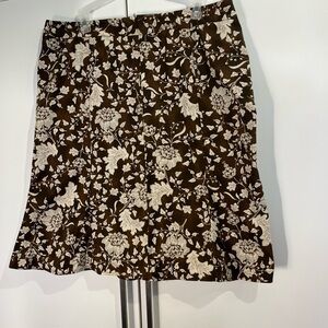 Brown and Cream Knee-Length A-Line Skirt in cotton fabric